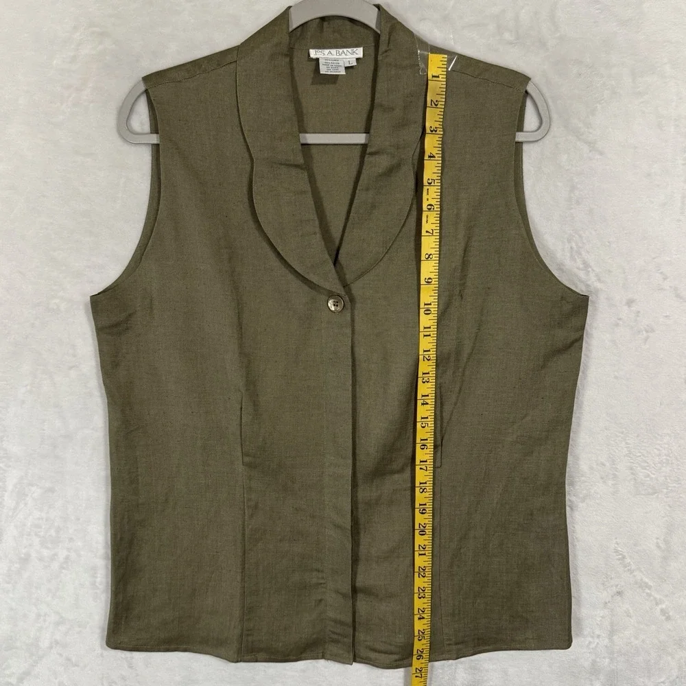 Linen Blend Button Down Sleeveless Olive Shirt - Picture 7 of 10